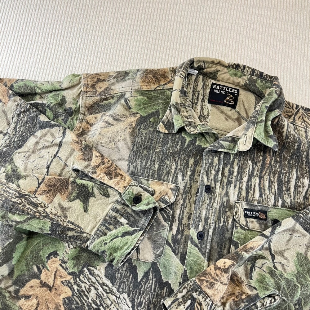 Rattlers Brand Camo Flannel Shirt Men's Large Long Sleeve Button Up 100% cotton